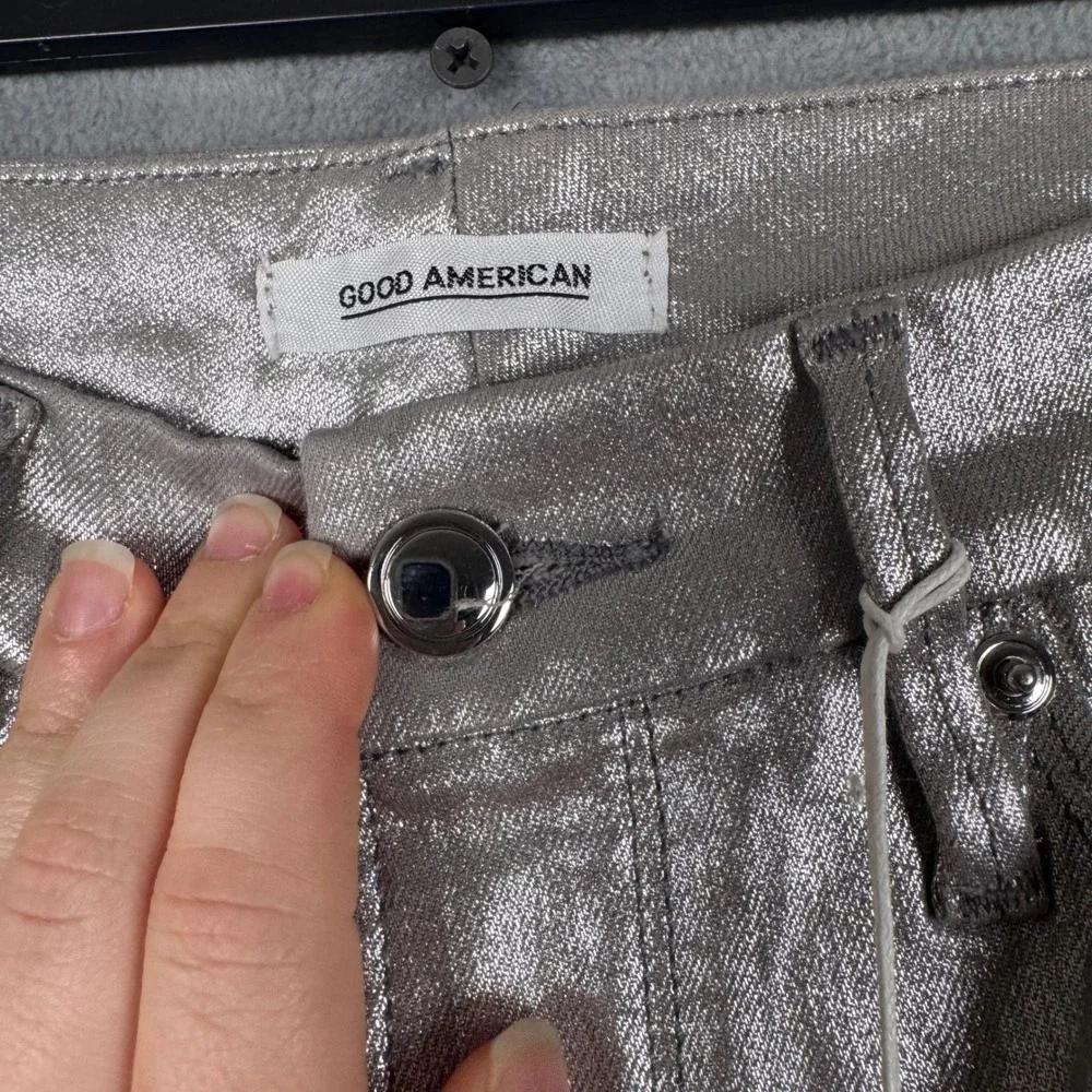 Good American Good Waist Skinny Jeans Metallic‎ Silver Coated GW18ST Womens 6/28